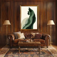 Stylized Green Cat Silhouette Abstract or Artistic Poster PosterGoat