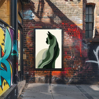Stylized Green Cat Silhouette Abstract or Artistic Poster PosterGoat