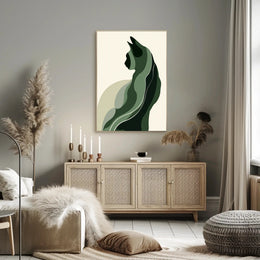 Stylized Green Cat Silhouette Abstract or Artistic Poster PosterGoat