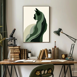 Stylized Green Cat Silhouette Abstract or Artistic Poster PosterGoat