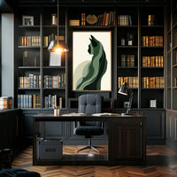 Stylized Green Cat Silhouette Abstract or Artistic Poster PosterGoat