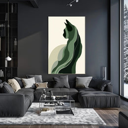 Stylized Green Cat Silhouette Abstract or Artistic Poster PosterGoat