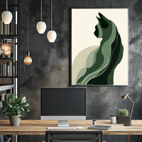 Stylized Green Cat Silhouette Abstract or Artistic Poster PosterGoat