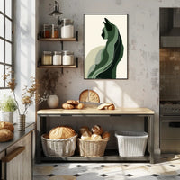 Stylized Green Cat Silhouette Abstract or Artistic Poster PosterGoat