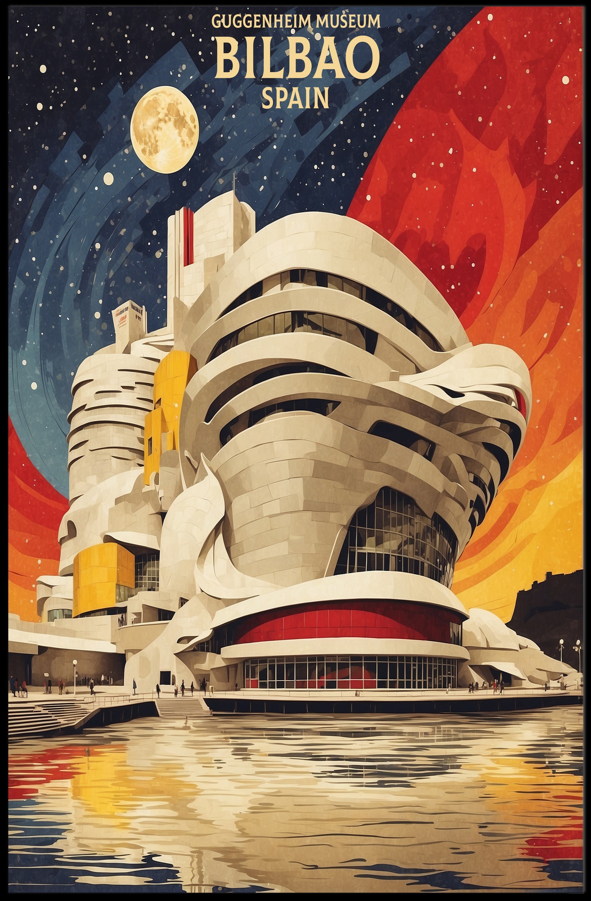 Stylized Guggenheim Bilbao Abstract Artistic Poster PosterGoat