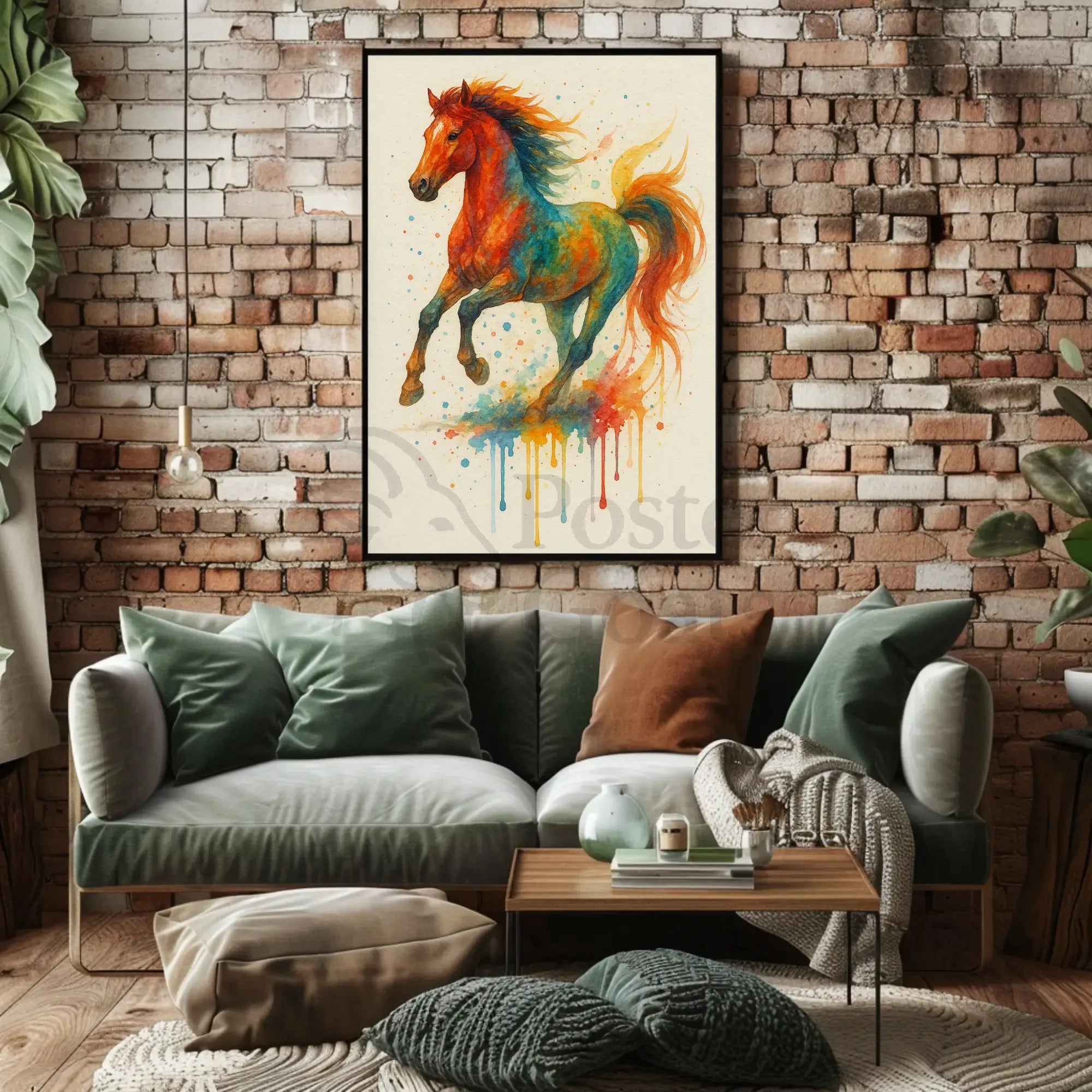 Stylized Horse in Motion Artistic Animal Poster PosterGoat
