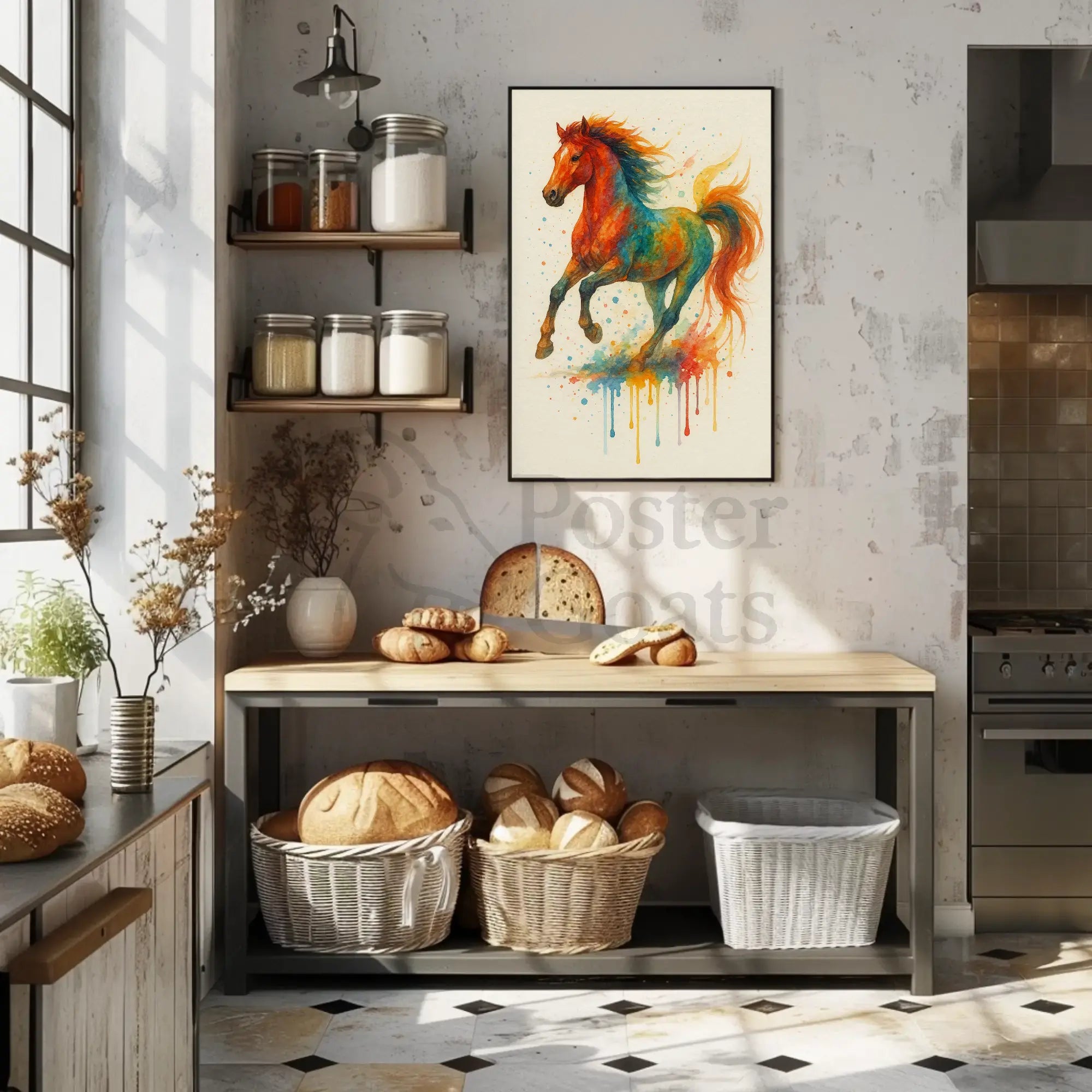 Stylized Horse in Motion Artistic Animal Poster PosterGoat