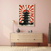 Stylized Japanese pagoda and cherry blossoms cultural heritage poster PosterGoat