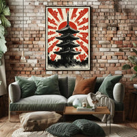 Stylized Japanese pagoda and cherry blossoms cultural heritage poster PosterGoat