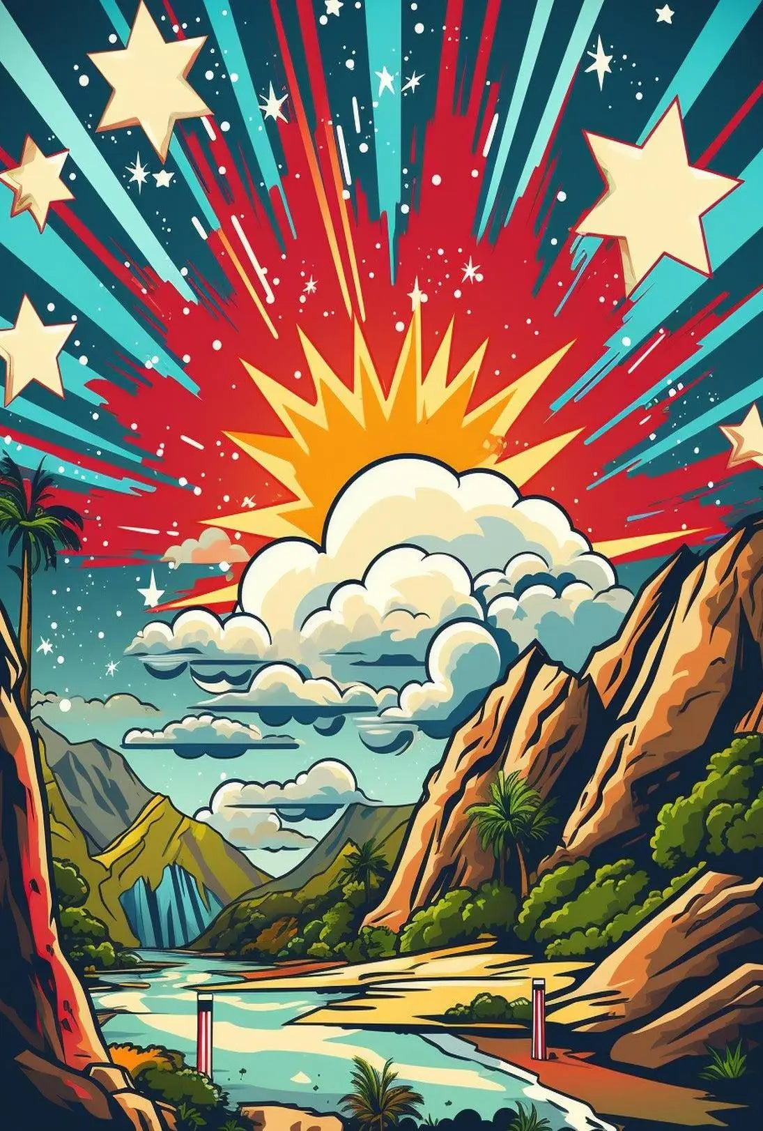 Stylized Landscape Adventure Scenery Retro Travel Poster PosterGoat