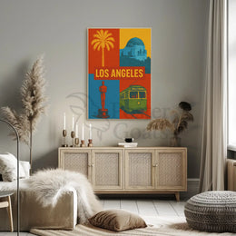Stylized Los Angeles Retro Design Travel Poster PosterGoat