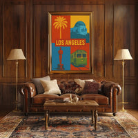 Stylized Los Angeles Retro Design Travel Poster PosterGoat