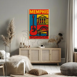Stylized Memphis Music and Landmarks Vintage Travel Poster PosterGoat