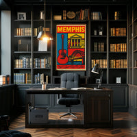 Stylized Memphis Music and Landmarks Vintage Travel Poster PosterGoat