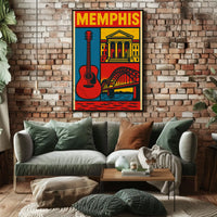 Stylized Memphis Music and Landmarks Vintage Travel Poster PosterGoat