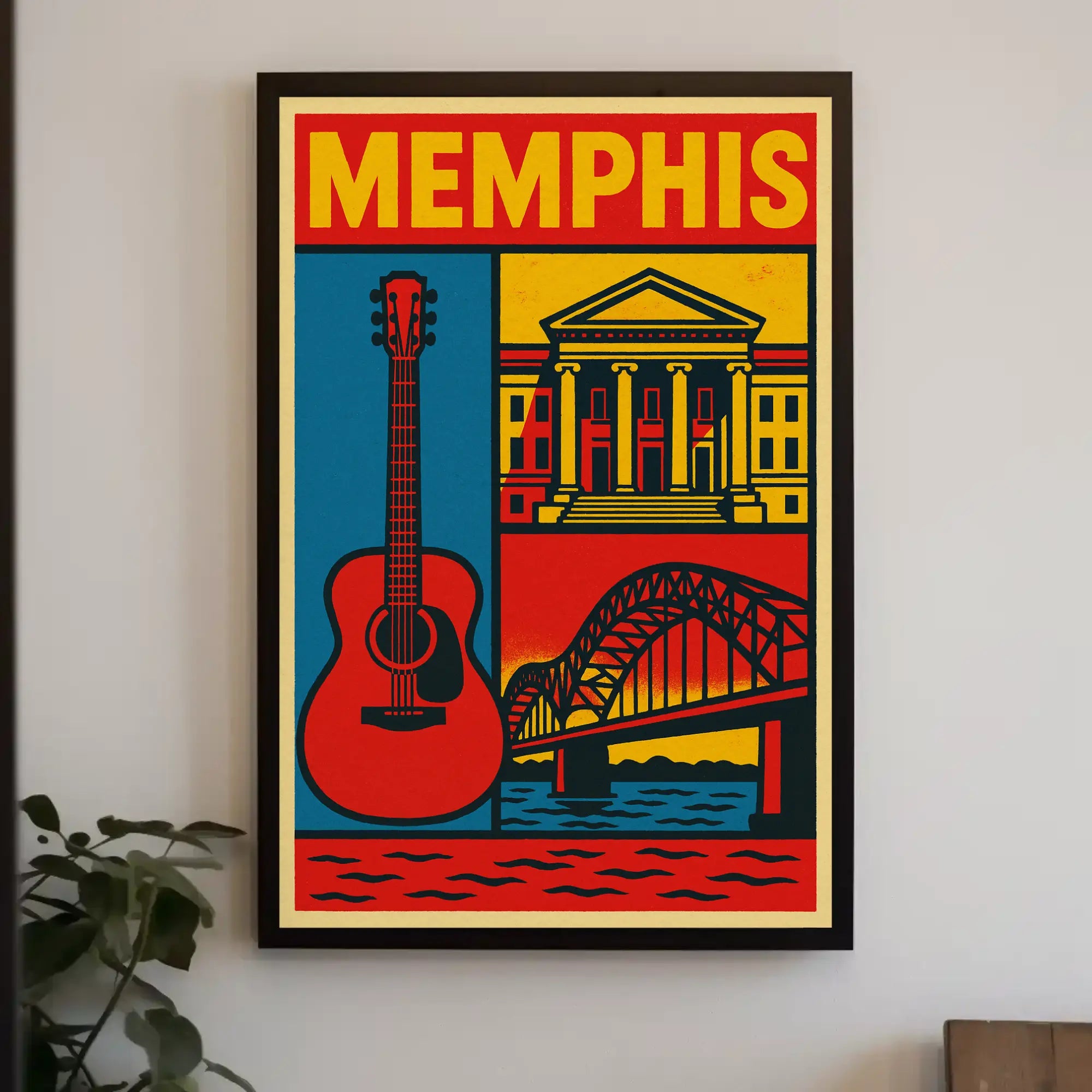 Stylized Memphis Music and Landmarks Vintage Travel Poster PosterGoat