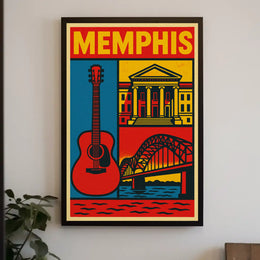 Stylized Memphis Music and Landmarks Vintage Travel Poster PosterGoat