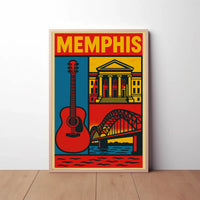 Stylized Memphis Music and Landmarks Vintage Travel Poster PosterGoat