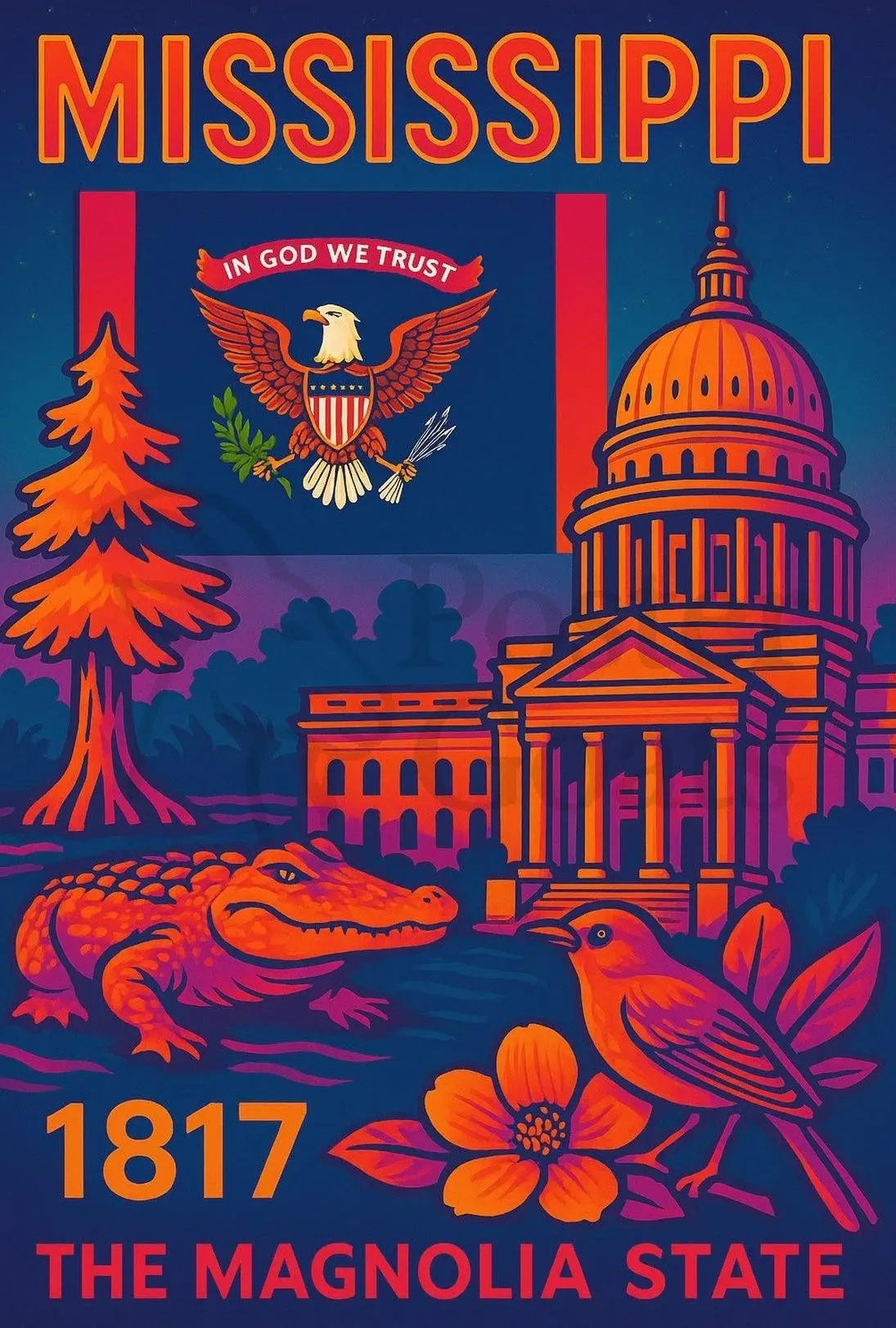 Stylized Mississippi Heritage Art Print - Cultural or Heritage Poster PosterGoat