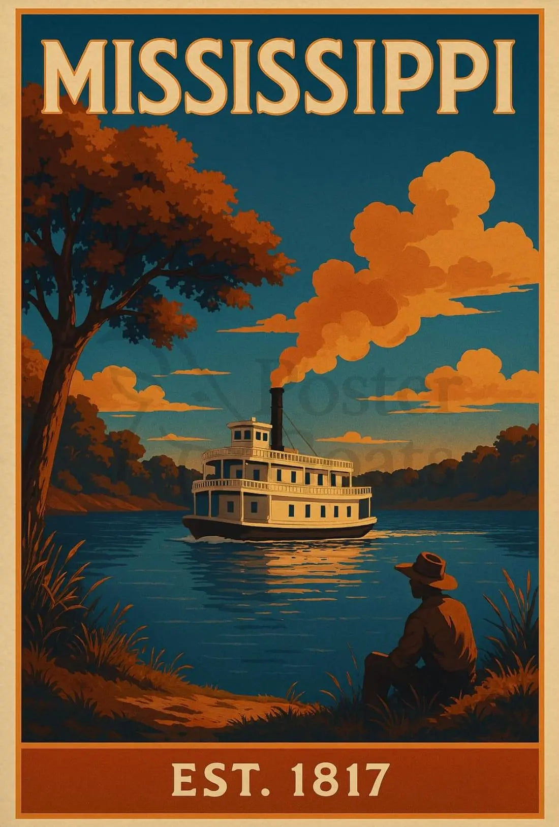 Stylized Mississippi Riverboat Vintage Travel Poster PosterGoat