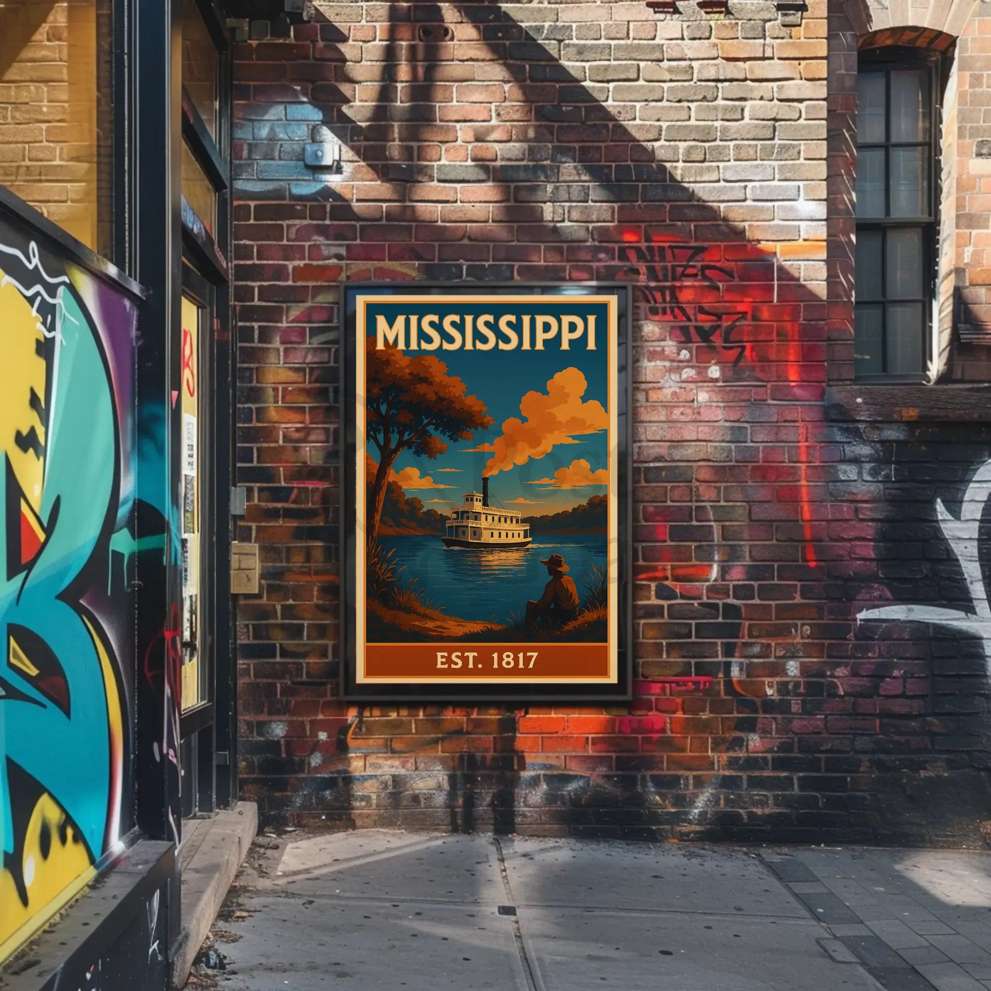 Stylized Mississippi Riverboat Vintage Travel Poster PosterGoat