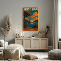 Stylized Mississippi Riverboat Vintage Travel Poster PosterGoat