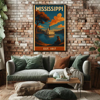 Stylized Mississippi Riverboat Vintage Travel Poster PosterGoat