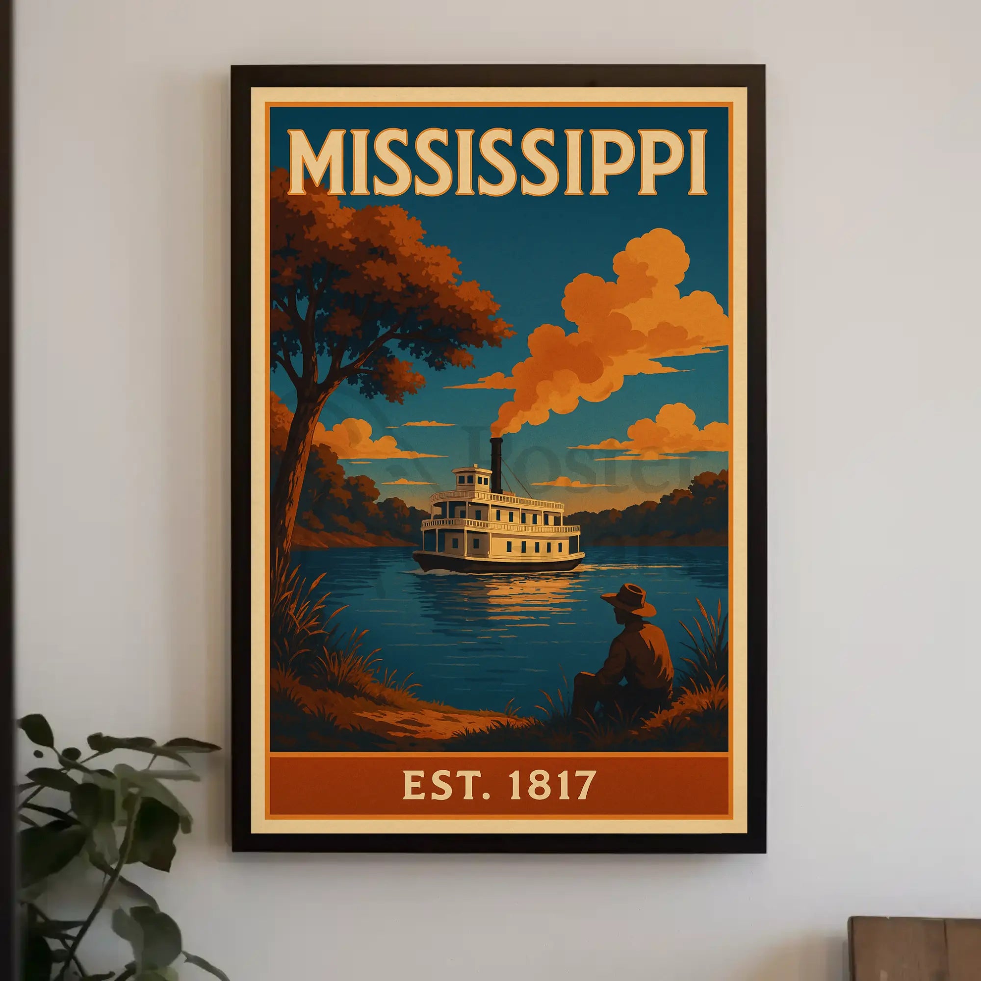 Stylized Mississippi Riverboat Vintage Travel Poster PosterGoat