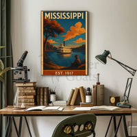 Stylized Mississippi Riverboat Vintage Travel Poster PosterGoat