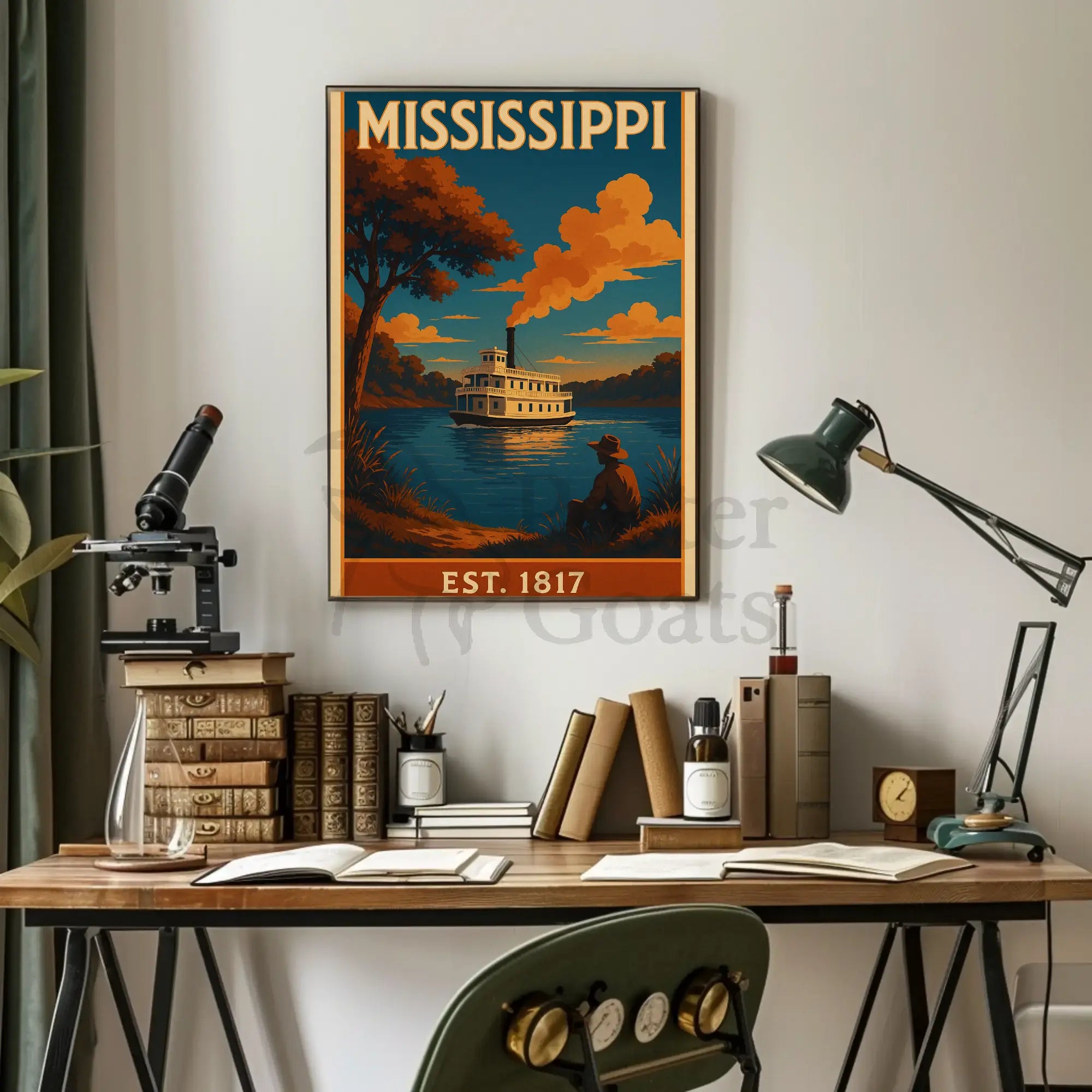Stylized Mississippi Riverboat Vintage Travel Poster PosterGoat