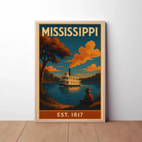 Stylized Mississippi Riverboat Vintage Travel Poster PosterGoat