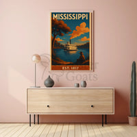 Stylized Mississippi Riverboat Vintage Travel Poster PosterGoat
