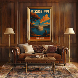 Stylized Mississippi Riverboat Vintage Travel Poster PosterGoat