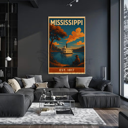 Stylized Mississippi Riverboat Vintage Travel Poster PosterGoat