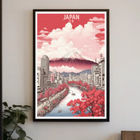 Stylized Mount Fuji in Bloom Urban Cityscape Poster PosterGoat