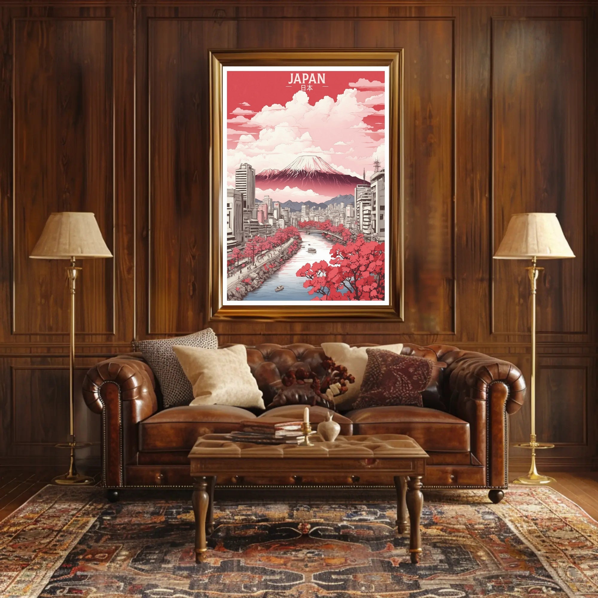 Stylized Mount Fuji in Bloom Urban Cityscape Poster PosterGoat