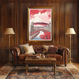 Stylized Mount Fuji in Bloom Urban Cityscape Poster PosterGoat