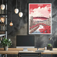 Stylized Mount Fuji in Bloom Urban Cityscape Poster PosterGoat