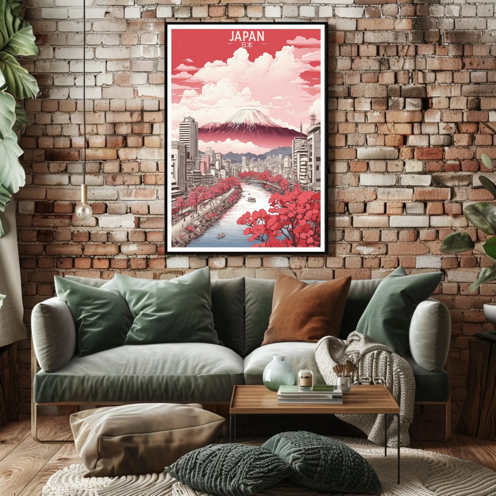 Stylized Mount Fuji in Bloom Urban Cityscape Poster PosterGoat