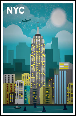 Stylized New York City Skyline Travel Poster PosterGoat