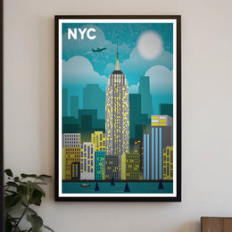 Stylized New York City Skyline Travel Poster PosterGoat
