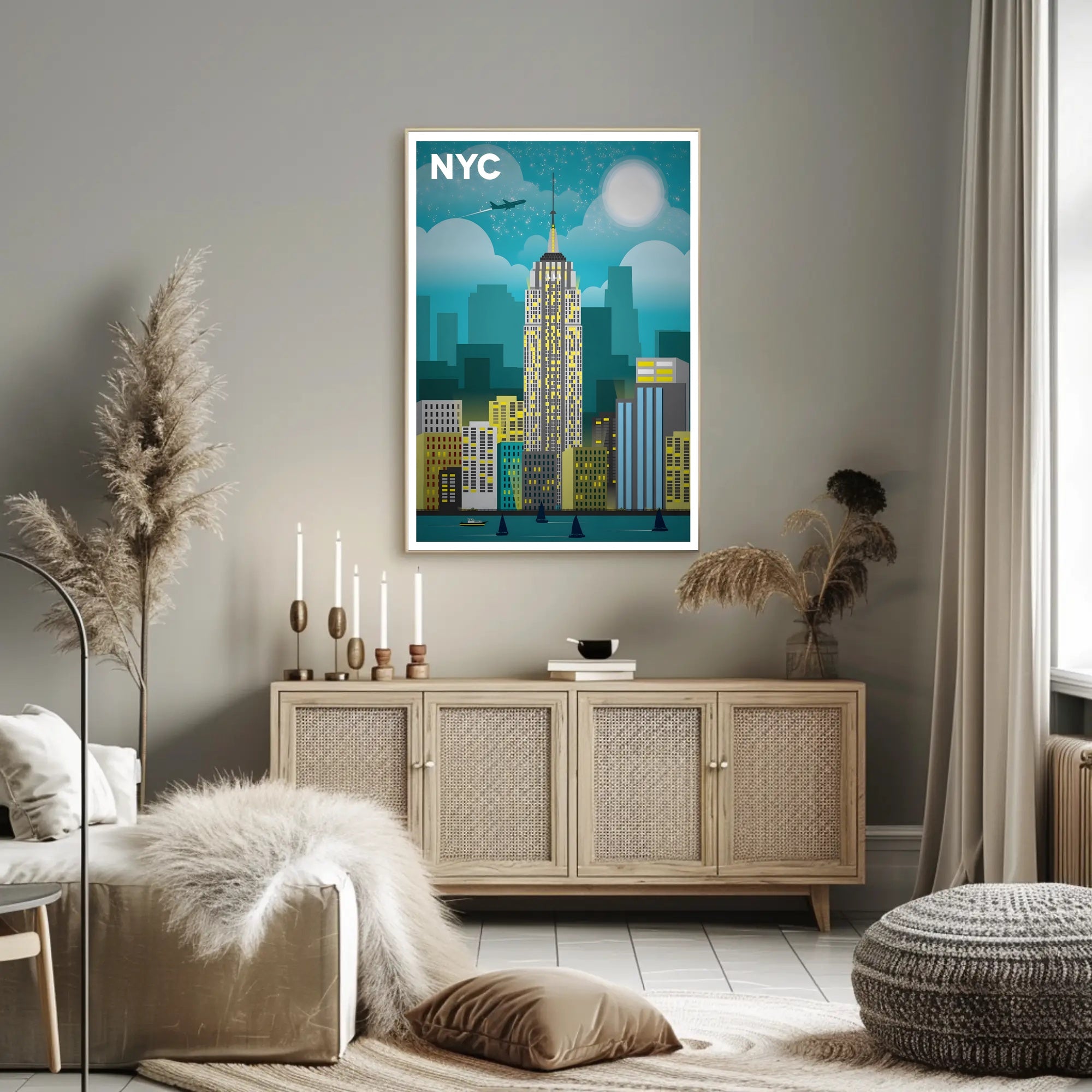 Stylized New York City Skyline Travel Poster PosterGoat