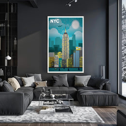 Stylized New York City Skyline Travel Poster PosterGoat
