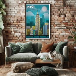 Stylized New York City Skyline Travel Poster PosterGoat