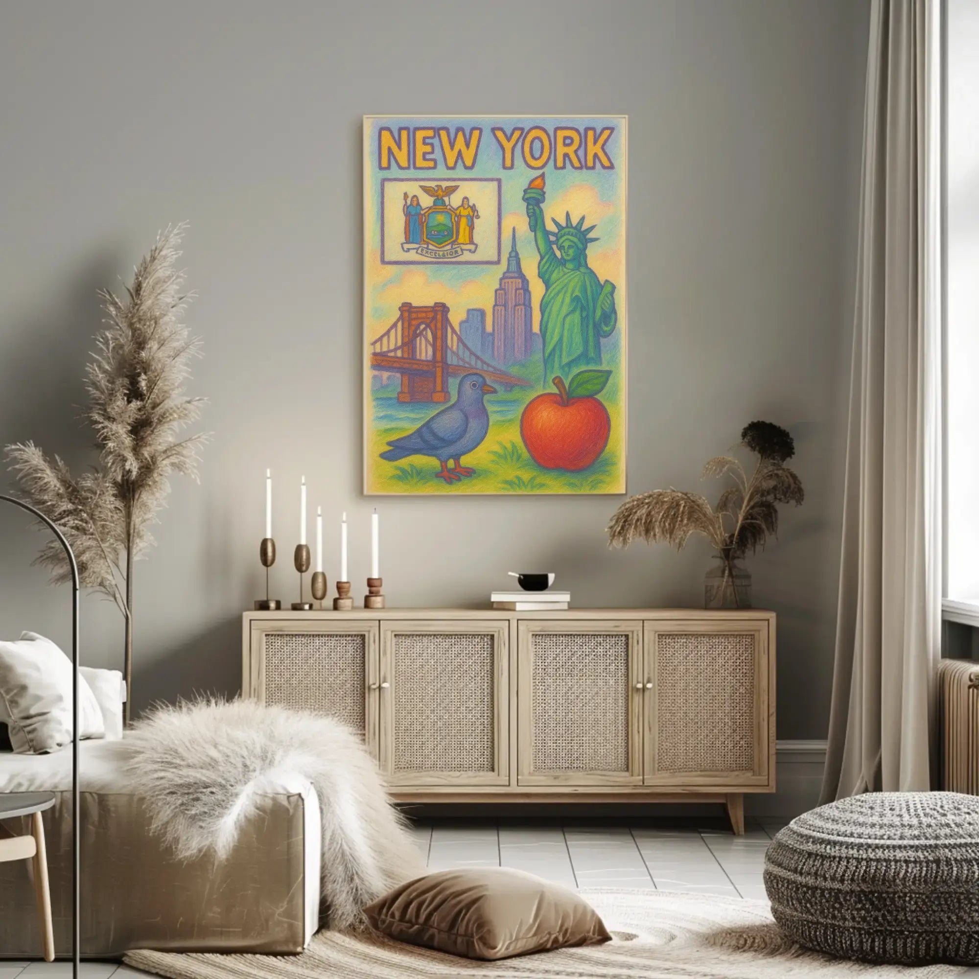 Stylized New York Icons Celebration Travel Poster PosterGoat