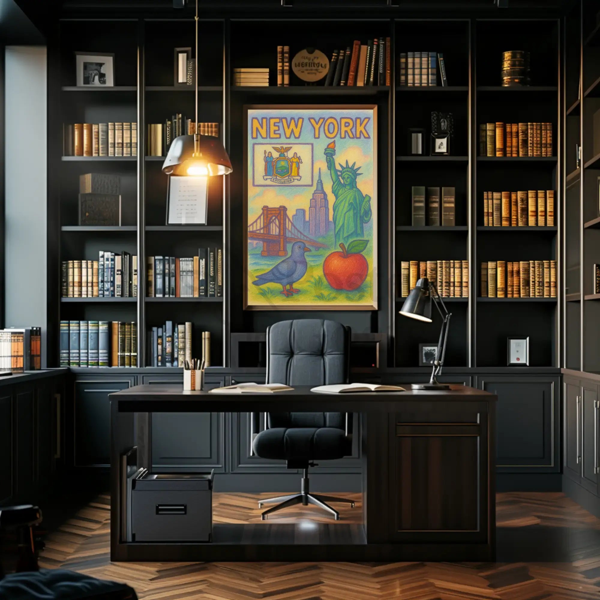 Stylized New York Icons Celebration Travel Poster PosterGoat