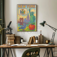 Stylized New York Icons Celebration Travel Poster PosterGoat