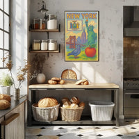Stylized New York Icons Celebration Travel Poster PosterGoat