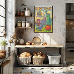 Stylized New York Icons Celebration Travel Poster PosterGoat