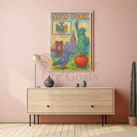 Stylized New York Icons Celebration Travel Poster PosterGoat